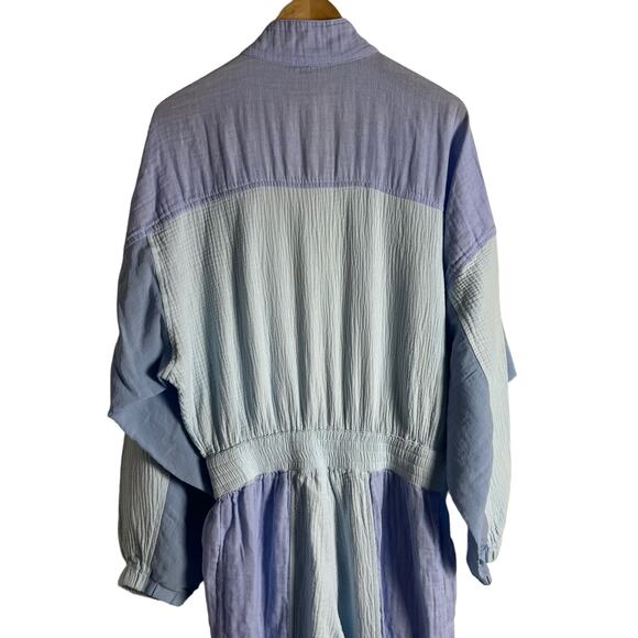 Paradised Blue Colorblock Long Sleeve Sporty Zip Up Jumpsuit Size Medium - Picture 14 of 16